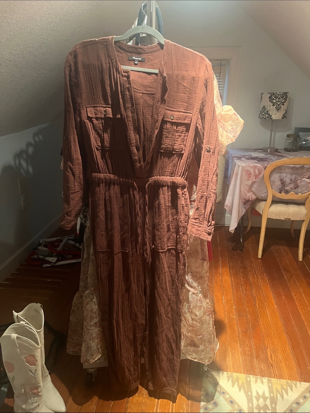 Madewell Rust Brown Long-Sleeve Button Jumpsuit
